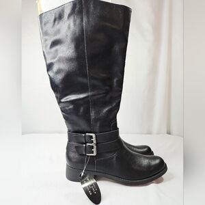 Style & Co Malliaa Wide Calf Black Leather Riding Boots Size 8